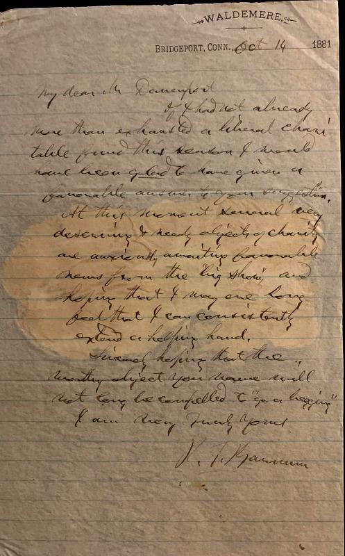 Barnum,P.T. 1881 Autogragh Letter Signed (1 of 2)