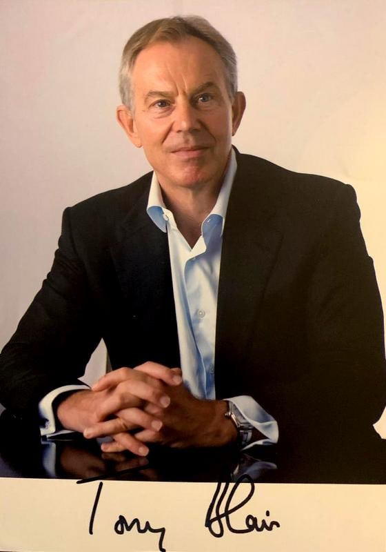 Blair,Tony Signed Photo: Sir Anthony Charles Lynton Blair KG (1953) is a British former politician who served as Prime Minister of the United Kingdom from 1997 to 2007 and Leader of the Labour Party from 1994 to 2007. Signed 