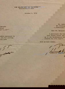 Rumsfeld,Donald TLS: Donald Rumsfeld (1932- ) Politician. Rumsfeld served in the administrations of presidents Nixon, Ford, Reagan, and George W. Bush. 7” x 9 ½” typed letter signed, personal