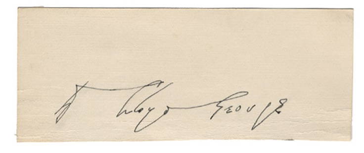 George,David Lloyd Signed Card: DAVID LLOYD GEORGE (1863-1945). British Prime Minister during the latter half of World War I; Prominent in drafting the Versailles Peace Treaty. Signed Card. 5" x 3". "D. Lloyd George". Choice