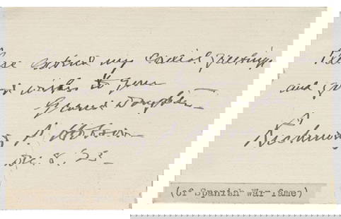 Hobson,Raymond P. Signed Card: Richmond Pearson Hobson (1870 – 1937). United States Navy Rear Admiral who served from 1907-1915 as a U.S. Representative from Alabama. A veteran of the Spanish-American War. He received the Medal