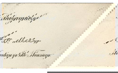 Mellon,Andrew Signed Card: ANDREW W. MELLON (1855-1937). Financier; Industrialist; Secretary of the Treasury. Mellon was a Pittsburgh banker and industrial visionary who was almost single handedly responsible for the