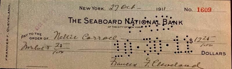 Cleveland, Frances Signed Check (1 of 1)