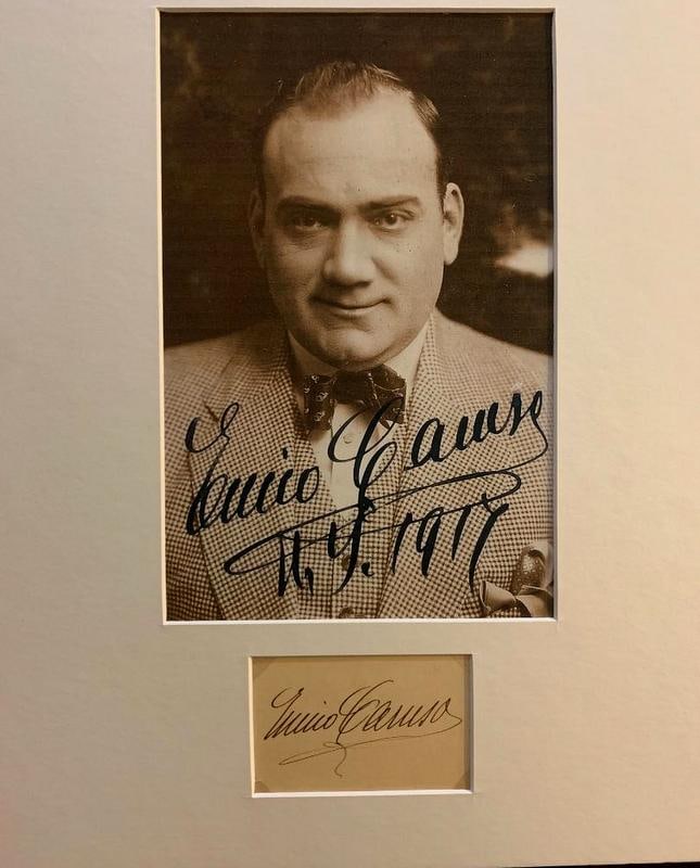Carusa,Enrico Signed Card: Enrico Caruso (1873 – 1921) was an Italian operatic first lyric tenor then dramatic tenor. He sang to great acclaim at the major opera houses of Europe and the Americas. Signed 2.5” x 3.5&rdqu