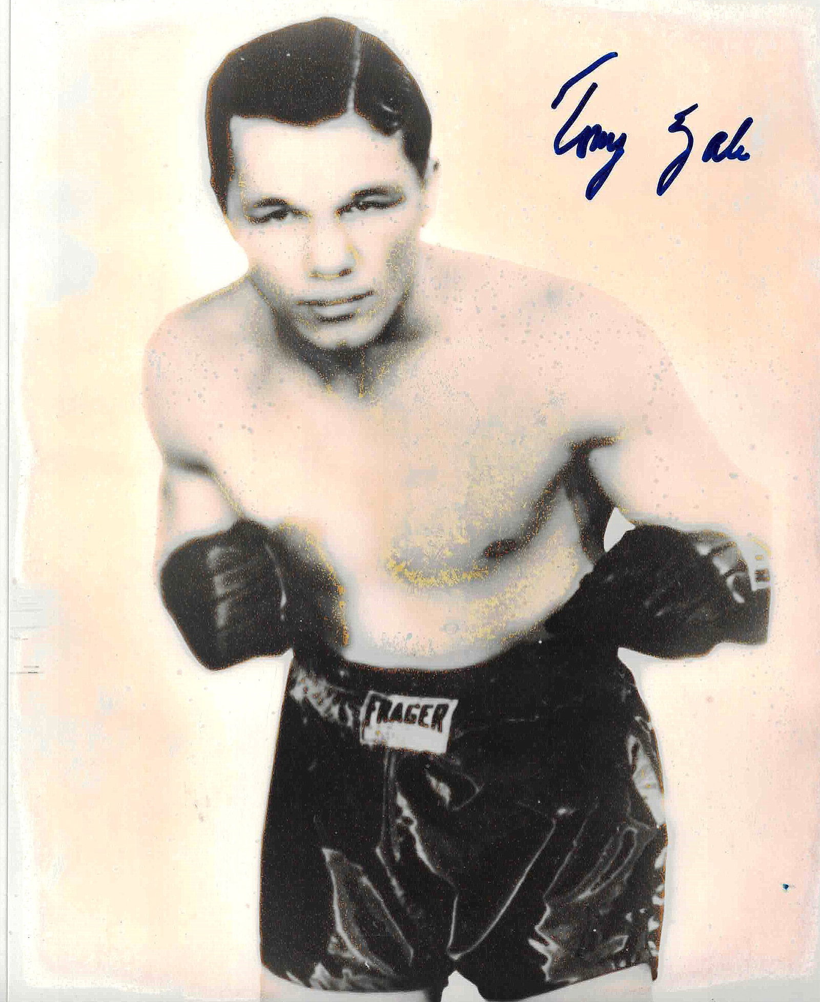 Zale,Tony Signed Photo: Tony Zale (1913-1997) Middleweight Champion. Zale, who held the world middleweight title multiple times] was known as a crafty boxer and punishing body puncher who wore his opponents down before knock