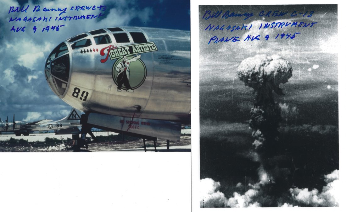 Great Artiste (2) Signed Photos by (1) Crew Member: Atomic Bomb- The Great Artiste: Bill Barney (1923-2016). The Great Artiste was a B-29 Assigned to the 393 rd Bomb Squadron, 509 th Composite Group. It was the only aircraft to participate in both the 