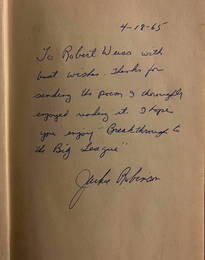 Robinson,Jackie His Book Signed w Long Inscription