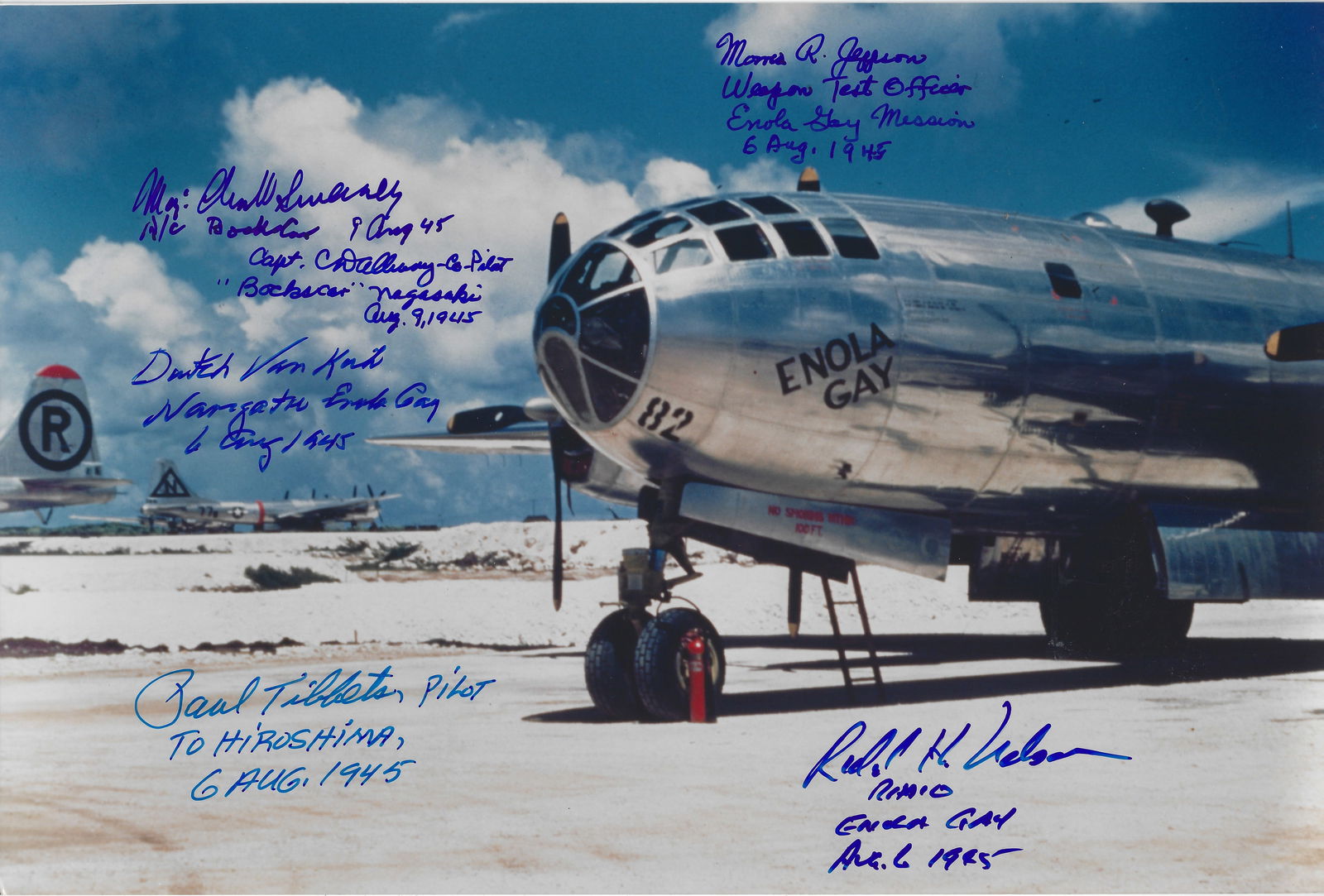 Scarce Color Photo of Enola Gay and Bockscar Signed by (6) Both Pilots (1 of 1)