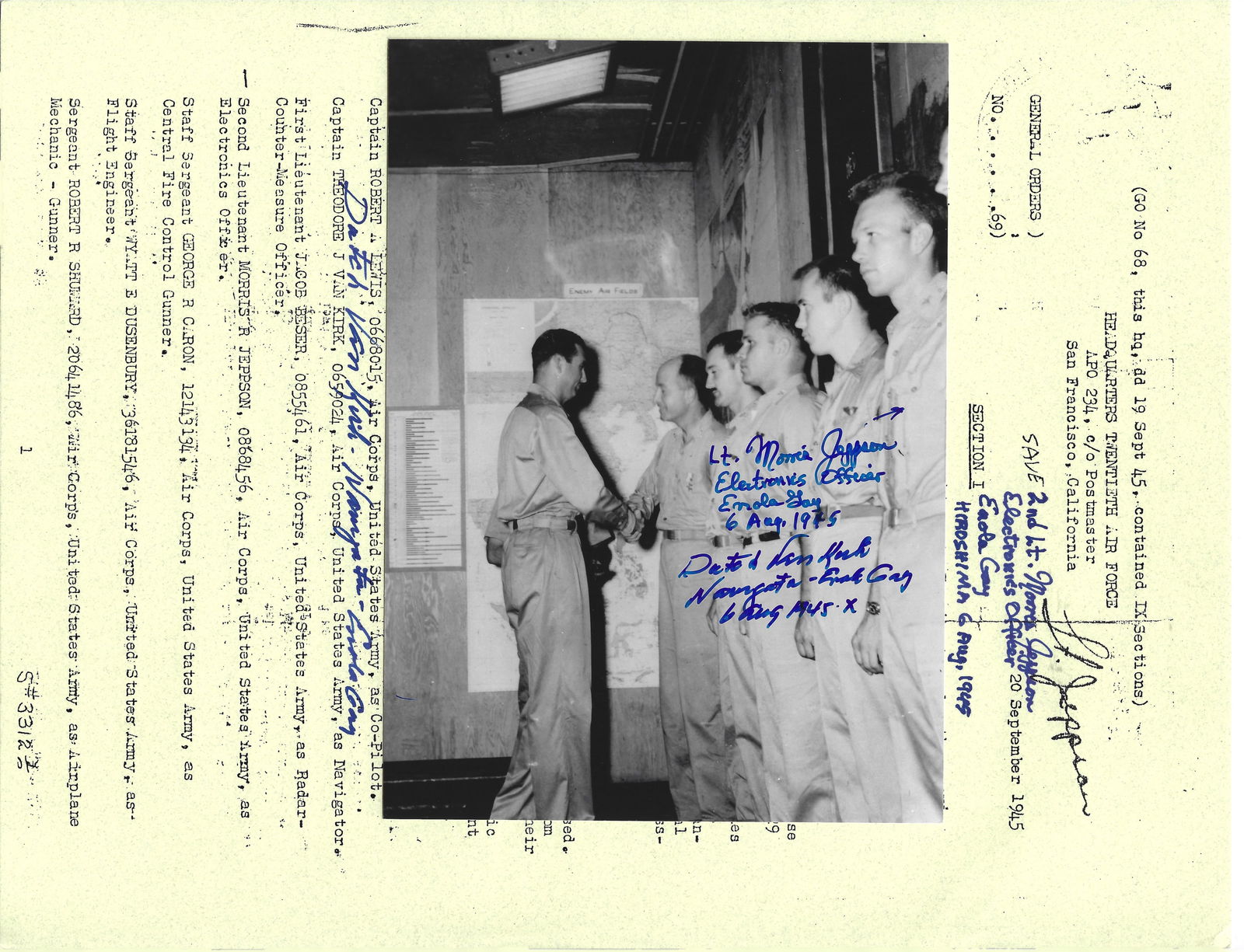 Photo and Award Document for Hiroshima Mission Signed by (2) Crew (1 of 1)