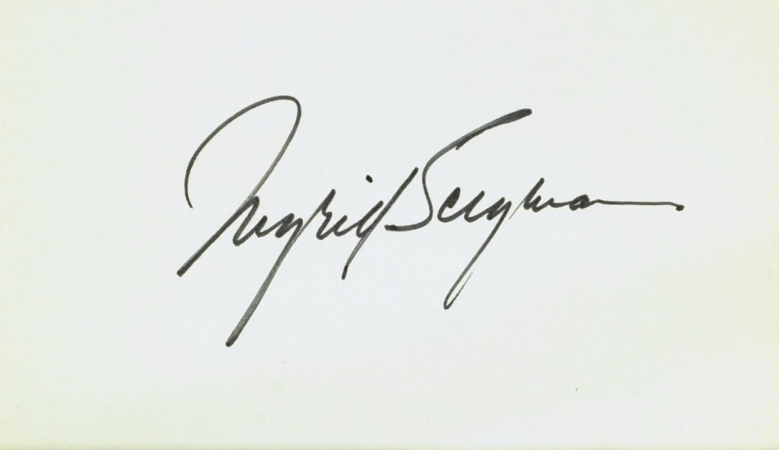 Casablanca Actress INGRID BERGMAN - Card Signed: Ingrid Bergman. 5” x 3” card signed.