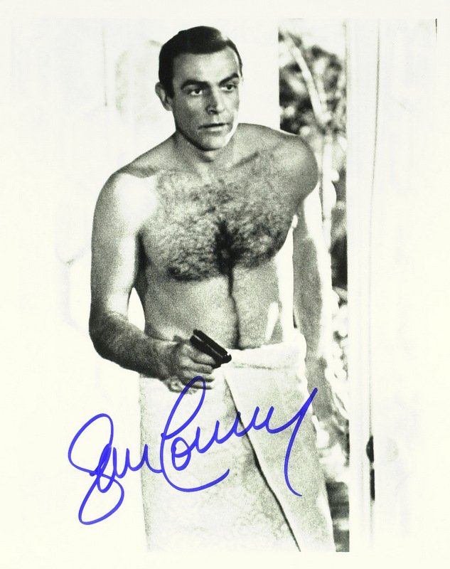 Actor SEAN CONNERY - Bond Movie Still Signed: James Bond: Sean Connery (1930- ) British actor. Connery is best known for portraying the character James Bond in cinema, starring in seven Bond films between 1962 and 1983. 8” x 10” black and whi