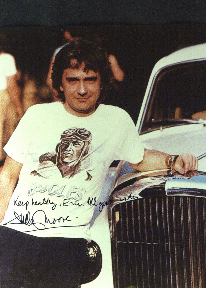 "10" Actor DUDLEY MOORE - Photo Signed: Dudley Moore (1935-2002) British actor. Moore achieved Hollywood stardom thanks to his roles in 10 and Arthur. 8” x 10” color photograph signed, “Keep healthy, Eric. All good wishes Dudley Moore