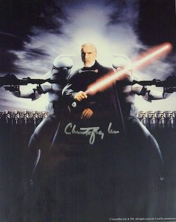 Star Wars Actor CHRISTOPHER LEE - Photo Signed: Star Wars: Christopher Lee (1922- ) British actor. Lee initially portrayed villains and became famous for his role as Count Dracula in a string of Hammer Horror films. Other notable roles include Fran