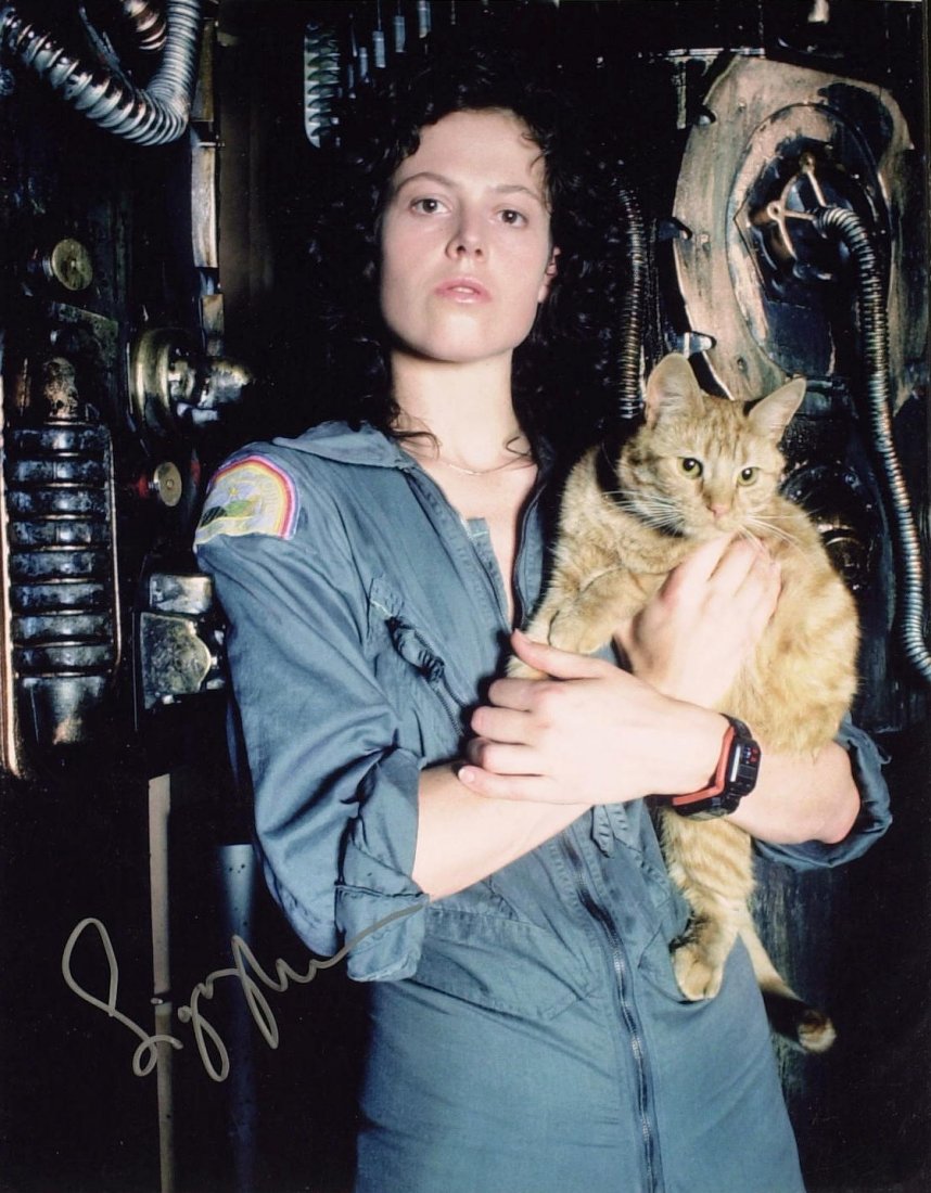 Actress SIGOURNEY WEAVER - Aliens Photo Signed: Sigourney Weaver (1949- ) Actress. Weaver is known for her role of Ellen Ripley in the four Alien films: Alien, Aliens, Alien 3, and Alien Resurrection, for which she has received worldwide recognitio
