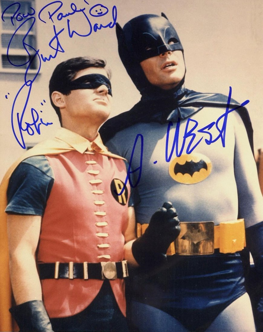 Batman/Robin-Photo Signed ADAM WEST, BURT WARD: Batman: Adam West (1928- ) and Burt Ward (1945- ) Actors. Batman is a 1960s American television series, based on the DC comic book character of the same name. It stars Adam West as Batman and Burt War