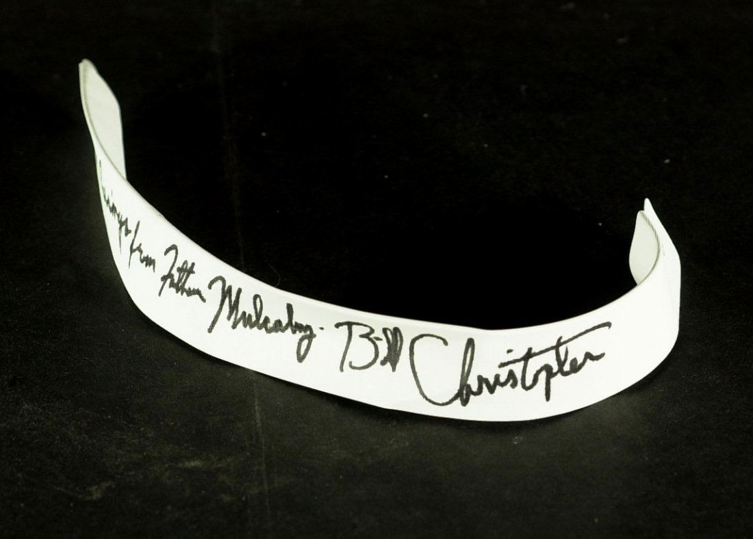 M*A*S*H WILLIAM CHRISTOPHER - Show Worn Collar: M*A*S*H: William Christopher (1932- ) Actor. Christopher is best known for playing Father Mulcahy on the television series M*A*S*H. A clerical collar signed “Blessings from Father Mulcahy, Bill Chri