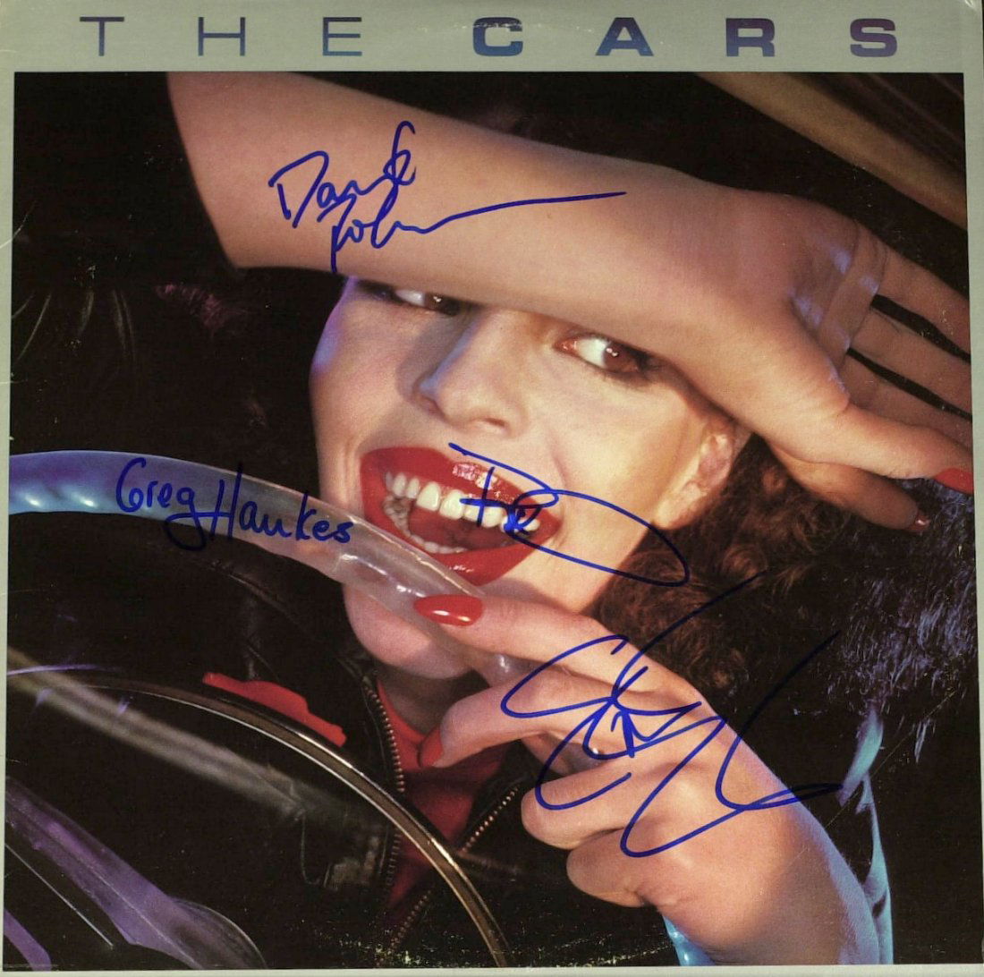 Rock Band THE CARS - Their 1978 Album Signed: The Cars. Their album, The Cars, Elektra, 1978, signed on the cover by Ric Ocasek, Elliot Easton, Greg Hawkes and David Robinson. Modest wear to the jacket, the record is included.