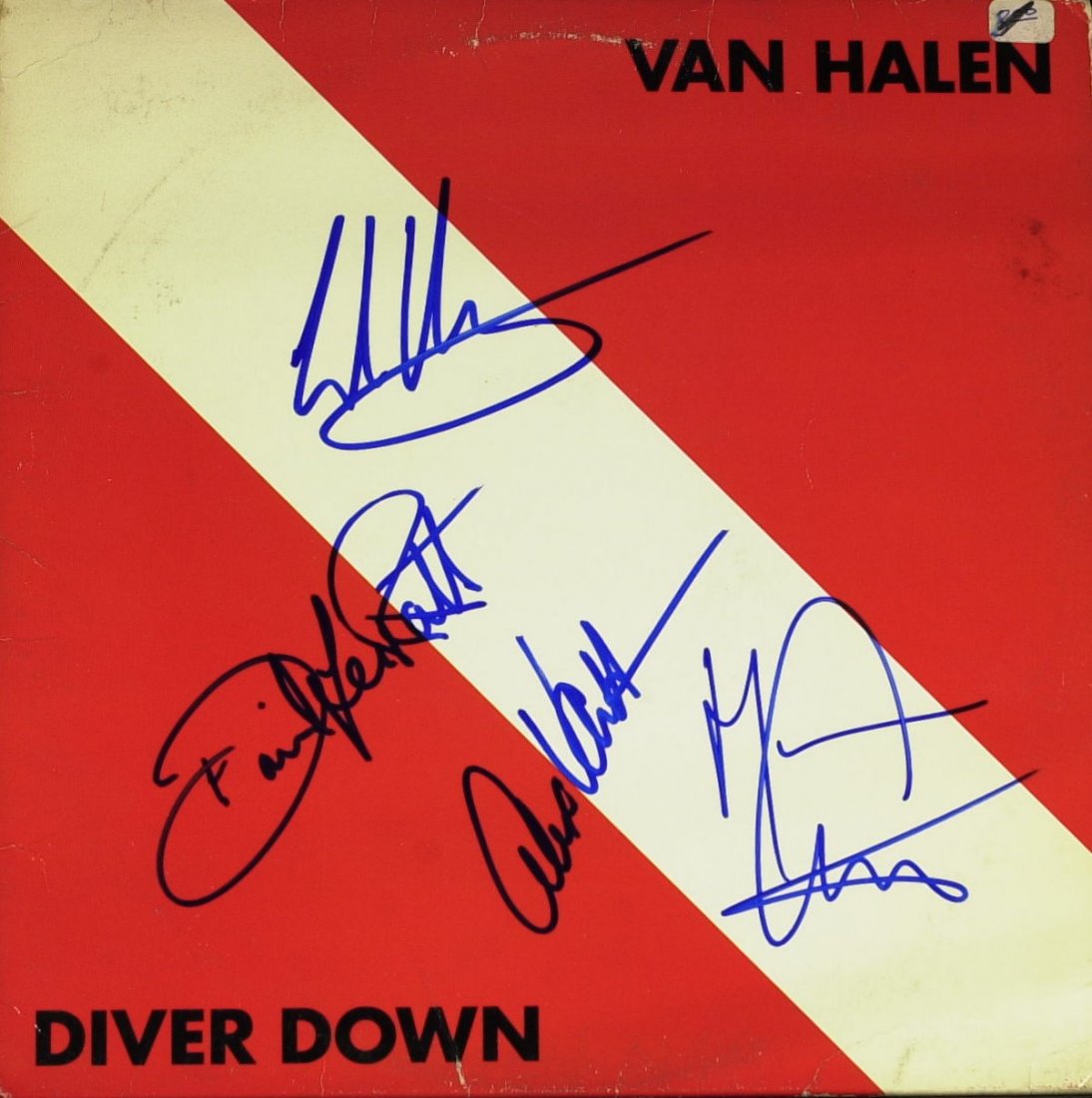 VAN HALEN - Their Album, Diver Down, Signed: Van Halen. Their album, Diver Down, Warner Bros, Records, 1982, signed by Eddie Van Halen, David Lee Roth, Michael Anthony and Alex Van Halen. There are unsigned color snapshots of each signing the al