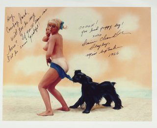 Model DIANNE CHANDLER - Nude Beach Photo Signed: Dianne Chandler (1946- ) Model. Chandler served as both a Playboy Playmate of the Month and as a Playboy Bunny. She was Miss September 1966. 12” x 10” topless color photograph of the classic Coope