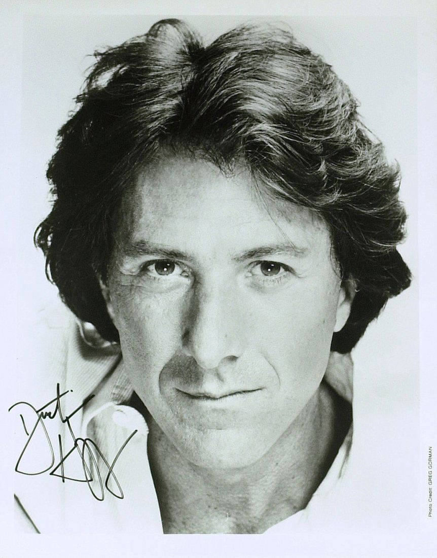 Award Winning Actor DUSTIN HOFFMAN - Photo Signed: Dustin Hoffman (1937- ) Actor. Hoffman has won two Academy Awards (for his performances in Kramer vs. Kramer and Rain Man), five Golden Globes, four BAFTAs, three Drama Desk Awards, a Genie Award, and