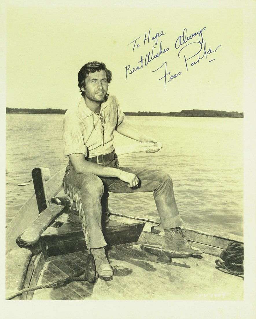 Crockett, Boone Actor FESS PARKER - Photo Signed: Fess Parker (1924-2010) Actor. Parker is best known for his portrayals of Davy Crockett in the Walt Disney 1955–1956 television mini-series and as television’s Daniel Boone from 1964 to 1970. 8”