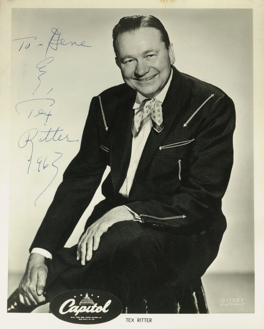 Country Singer TEX RITTER - Photo Signed: Tex Ritter (1905-1974) Country singer. Ritter was a major star in the 1930s and 1940s as western cowboy, he was also the father of actor John Ritter. His performance of "High Noon", the title song for