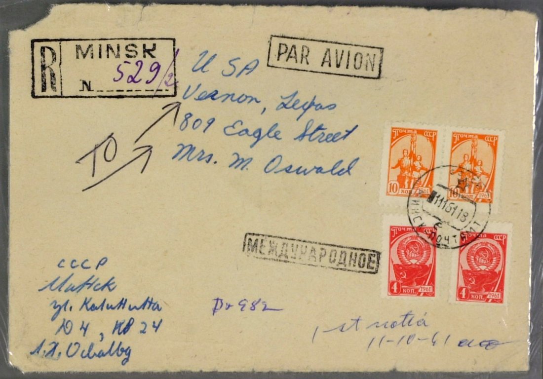 JFK Assassin LEE HARVEY OSWALD - Envelope Signed: John F. Kennedy Assassination: Lee Harvey Osward (1939-1963) Assassin. Oswald defected to the Soviet Union in October 1959 where he lived until June 1962 at which time he returned to the United States