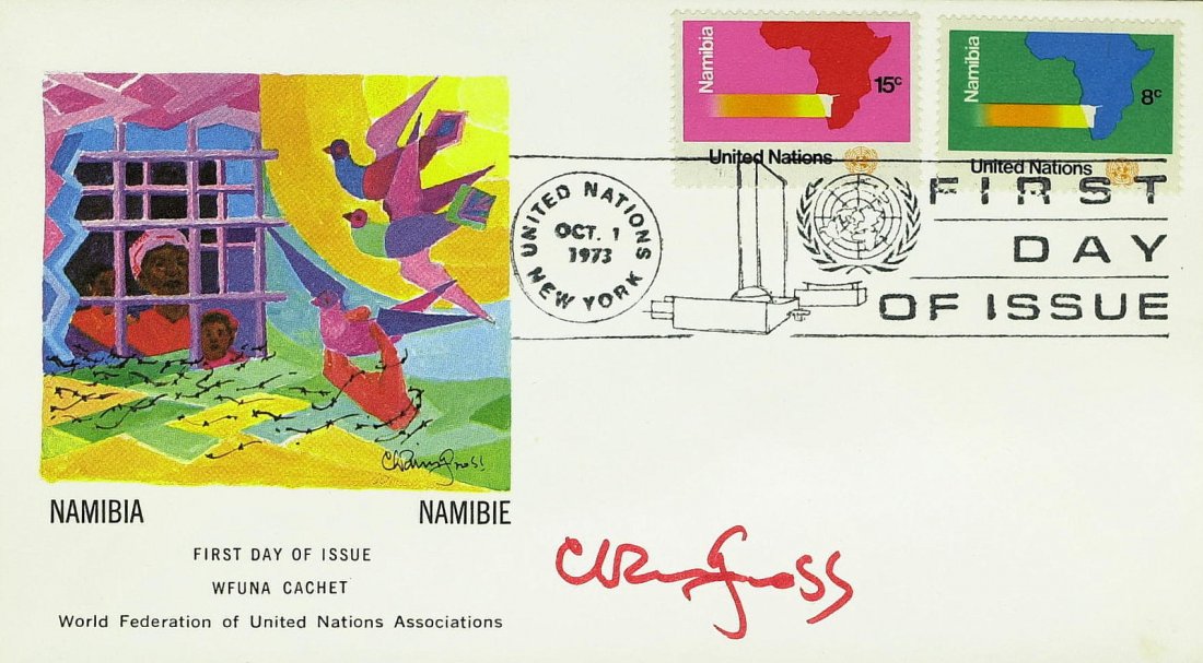 Sculptor CHAIM GROSS - Postal Cover Signed: Chaim Gross (1904 -1991) Austrian born sculptor. Gross was a practitioner of the direct carving method, with the majority of his work being carved from wood. Works by Chaim Gross can be found in major
