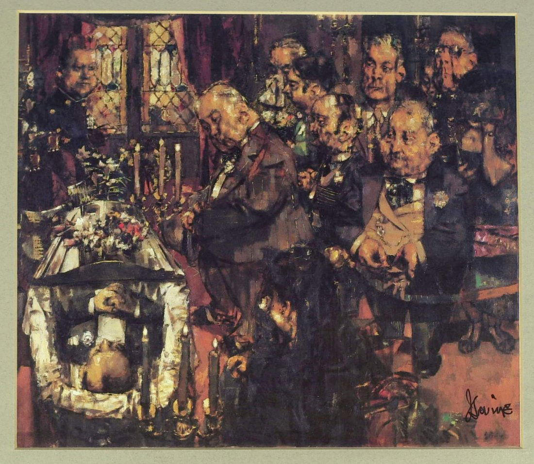 Painter JACK LEVINE - Print of His Painting Signed: Jack Levine (1915-2010) Painter. Levine was a Social Realist painter and printmaker best known for his satires on modern life, political corruption, and biblical narratives. He specialized in satiric