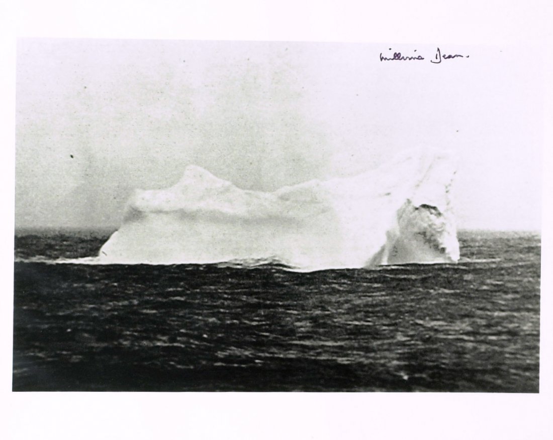 Titanic Survivor MILLVINA DEAN - Iceberg Photo Signed: Millvina Dean (1912-2009) Titanic survivor. Dean was the last remaining survivor of the sinking of the RMS Titanic, which occurred on April 15, 1912. At 2 months old, she was also the youngest passeng