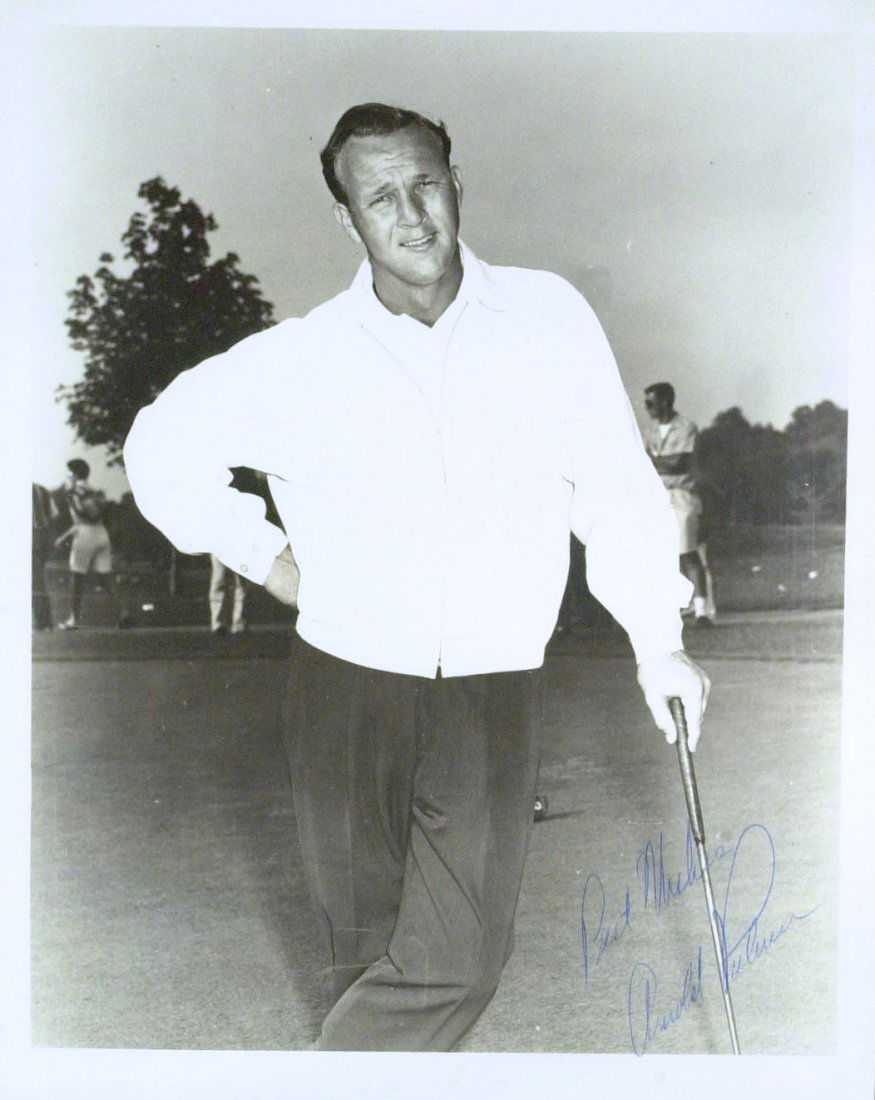 The King ARNOLD PALMER - Youthful Photo Signed: Arnold Palmer (1929- ) Golfer. Palmer is generally regarded as one of the greatest players in the history of men's professional golf. He has won numerous events on both the PGA Tour and Champions Tour