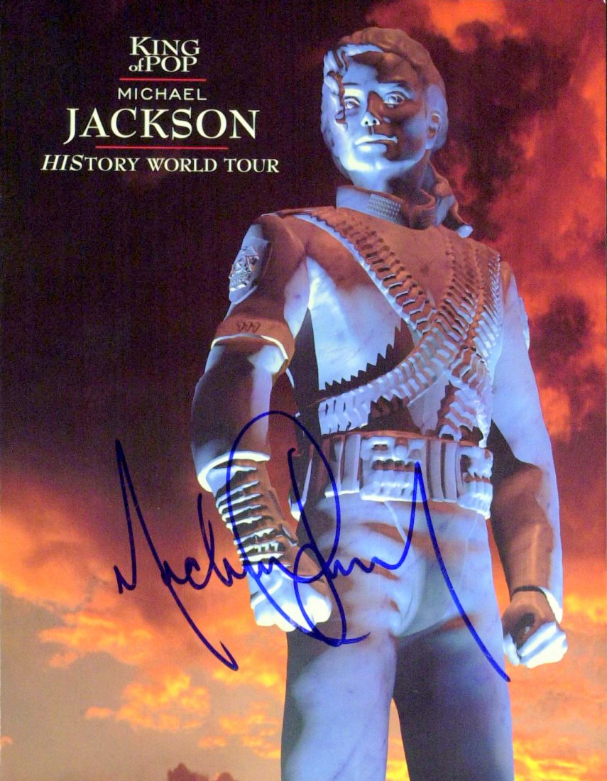MICHAEL JACKSON - History World Tour Program Signed: Michael Jackson. 12” x 15 ½”, thirty-six page, program from his “History World Tour,” Hill Shorter Ltd., 1996, signed on the cover. Pristine condition.