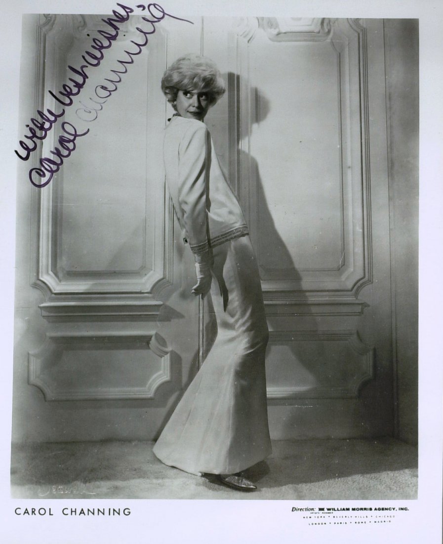 Dolly Actress CAROL CHANNING - Photo Signed: Carol Channing (1921- ) Singer, actress, comedienne. Channing is best remembered for originating, on Broadway, the musical-comedy roles of bombshell Lorelei Lee in Gentlemen Prefer Blondes, and matchm