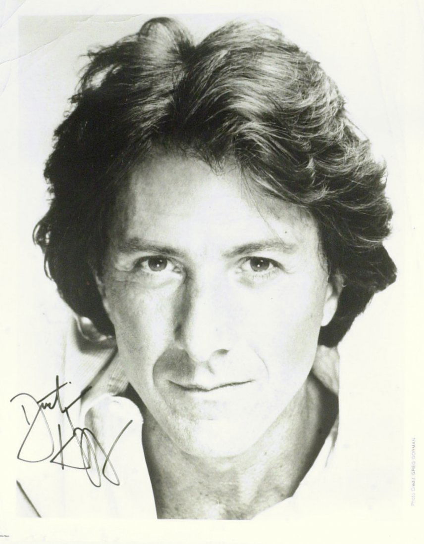 Oscar Winner DUSTIN HOFFMAN - Photo Signed: Dustin Hoffman (1937- ) Actor. Hoffman has been nominated for seven Academy Awards, winning two (for his performances in Kramer vs. Kramer and Rain Man) and thirteen Golden Globes, winning six. 8” x