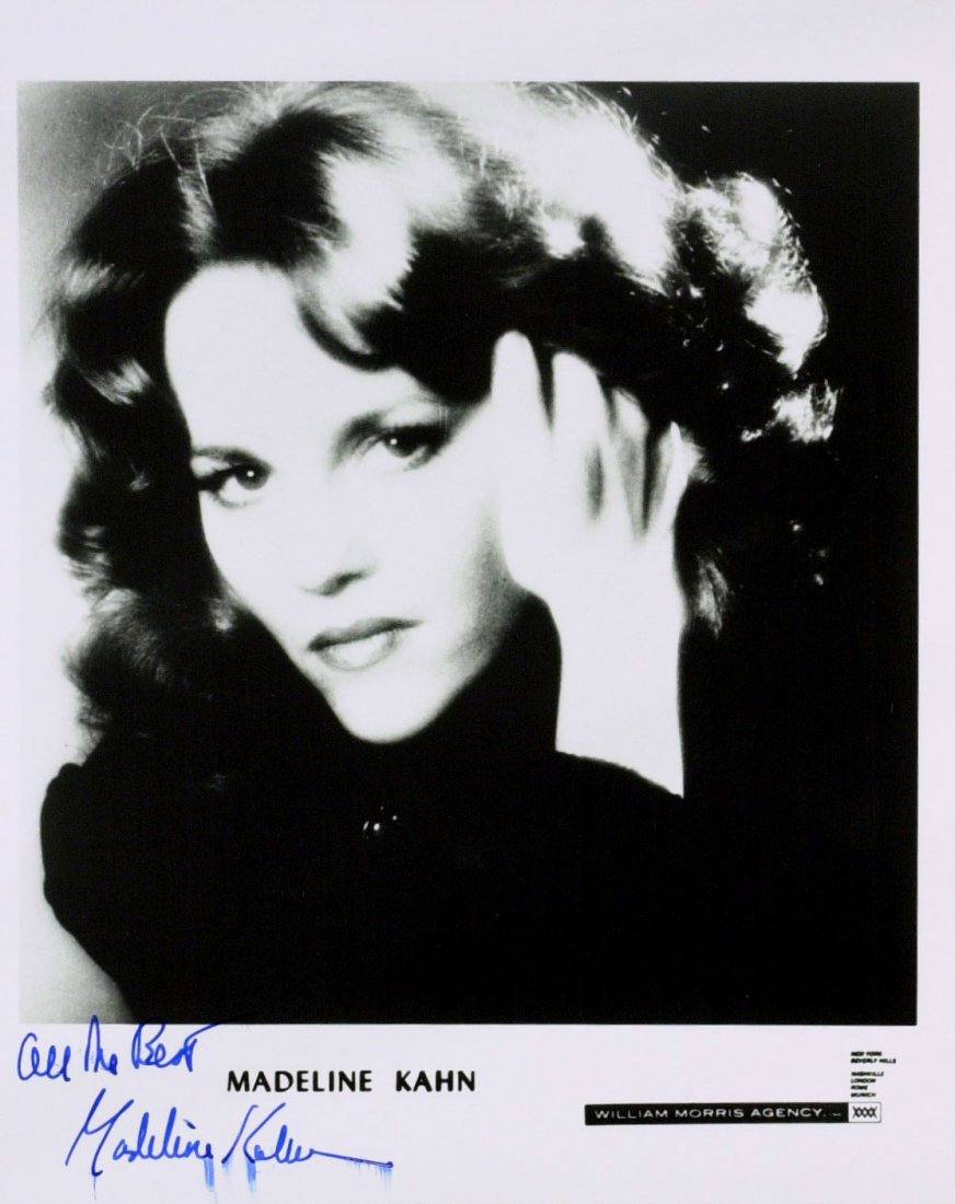 Comic Actress MADELINE KAHN - Photo Signed: Madeline Kahn (1942-1999) Comedic actress. Kahn was an Oscar and Golden Globe-nominated and Tony Award-winning actress best known for her zany, bawdy roles in Mel Brooks' classics: Blazing Saddles; Yo