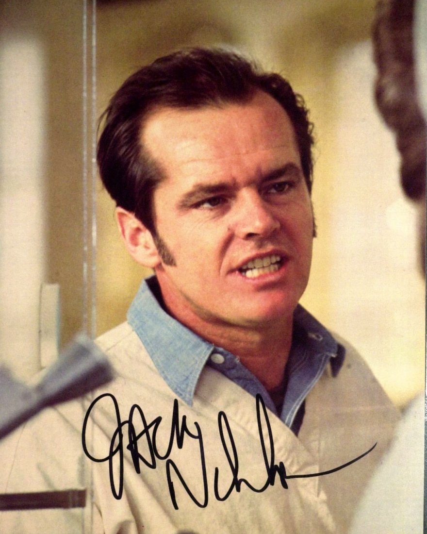 Actor JACK NICHOLSON - Photo Signed: Jack Nicholson (1937- ) Actor. Nicholson has been nominated for Academy Awards twelve times. He won the Academy Award for Best Actor twice, for One Flew Over the Cuckoo's Nest and for As Good as It Ge