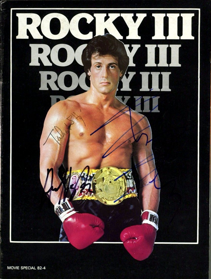 ROCKY III - Program Signed STALLONE, HOGAN, SHIRE: Rocky III. Rocky III was a 1982 film that is the third installment in the Rocky film series. It stars Sylvester Stallone (1946- ) as the title character, and Talia Shire (1946- ) as Rocky's wife, Adri