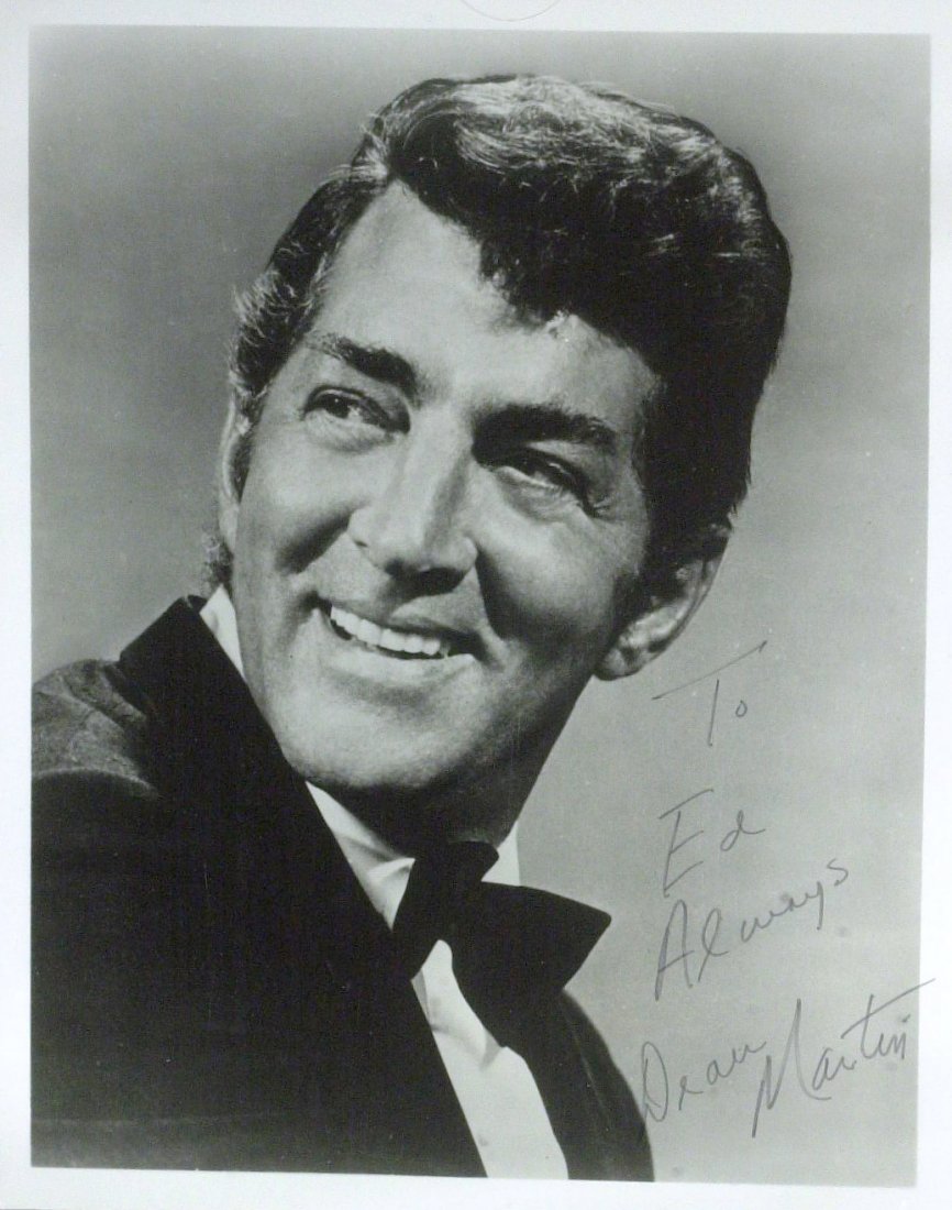 Rat Packer, Singer DEAN MARTIN - Photo Signed: Dean Martin (1917-1995) Singer, actor, comedy partner of Jerry Lewis. Martin was known for his nonchalant style and breezy wit. Immensely popular in his time, he first became famous as the straight ma