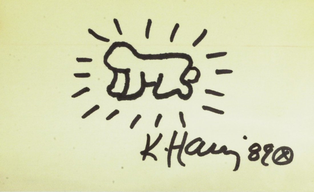 Artist KEITH HARING - Original Sketch Signed: Keith Haring (1958-1990) Artist, social activist. Haringâ€™s work responded to the New York City street culture of the 1980s by expressing concepts of birth, death, sexuality and war. Haring's wo