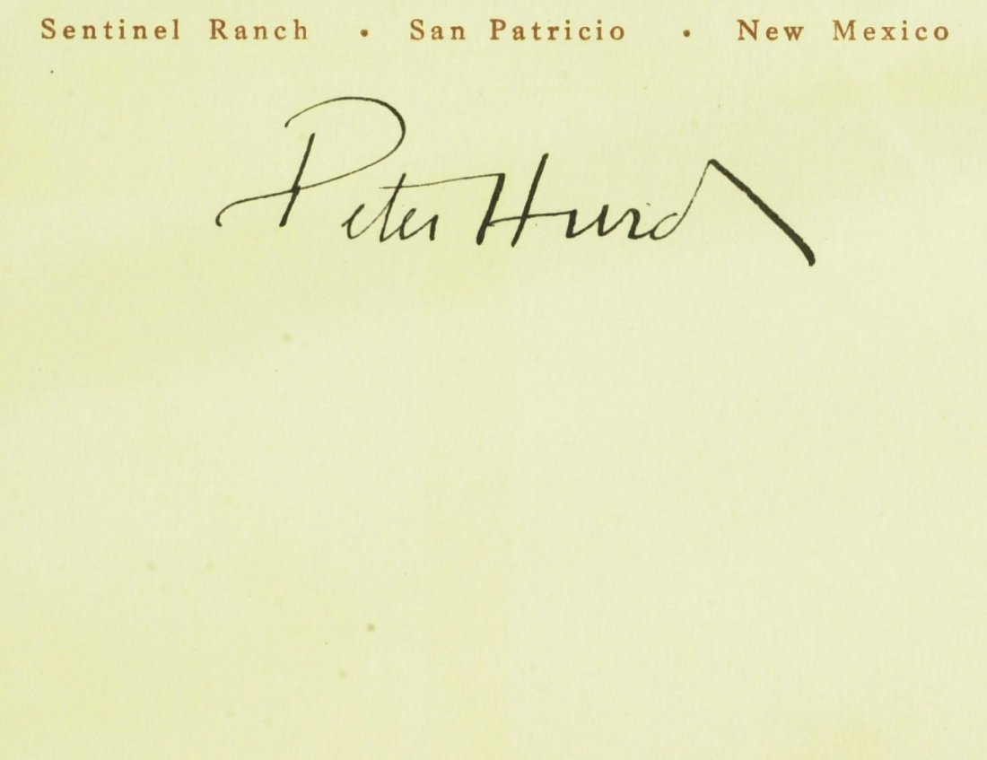 Painter PETER HURD - Personal Notecard Signed: Peter Hurd (1904-1984) Painter. Hurd is known for his realistic paintings of Western scenes and for his illustrations. His portrait of President Lyndon Johnson is in the National Portrait Gallery. 5 1