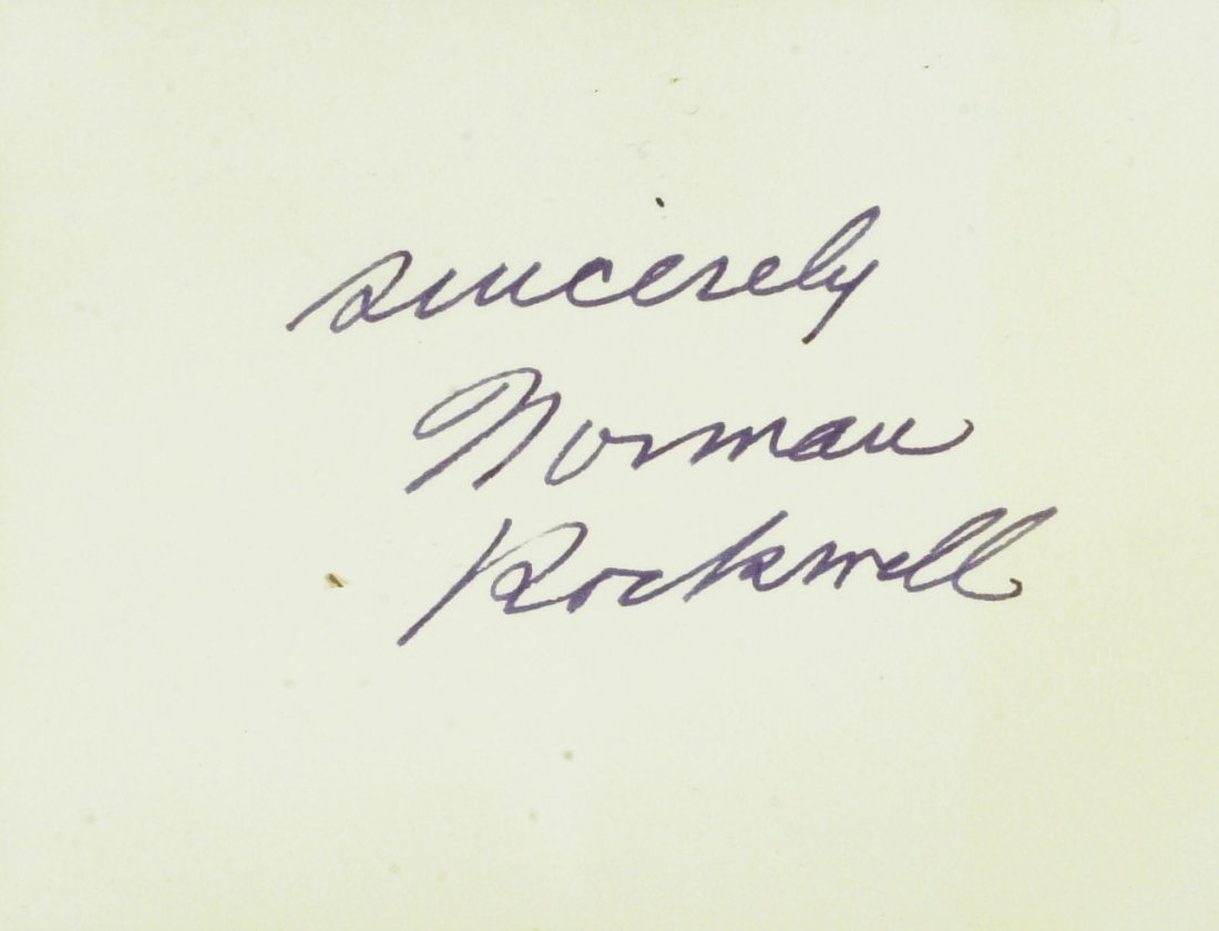 Artist NORMAN ROCKWELL - Card Signed: Norman Rockwell. 3 Â¼â€ x 2 Â½â€ card signed, â€œsincerely Norman Rockwell.â€