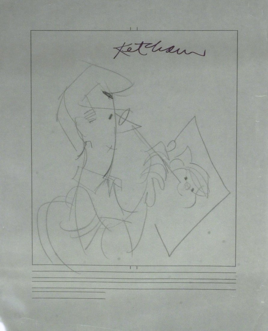 HANK KETCHUM - Original Self-Portrait with Dennis: (Hank Ketcham) (1920-2001) Cartoonist. Ketcham created the Dennis the Menace comic strip, writing and drawing it from 1951 to 1994. 8 Â½â€ x 11â€ original rough self-portrait cartoon of Ketchu