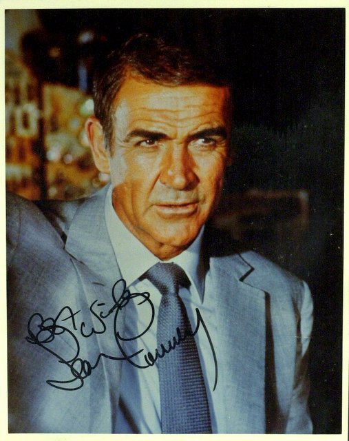 James Bond Actor SEAN CONNERY - Photo Signed: Sean Connery (1930- ) British actor. Connery s best known for portraying the character James Bond in cinema, starring in seven Bond films between 1962 and 1983. 8â€ x 10â€ color photograph signe