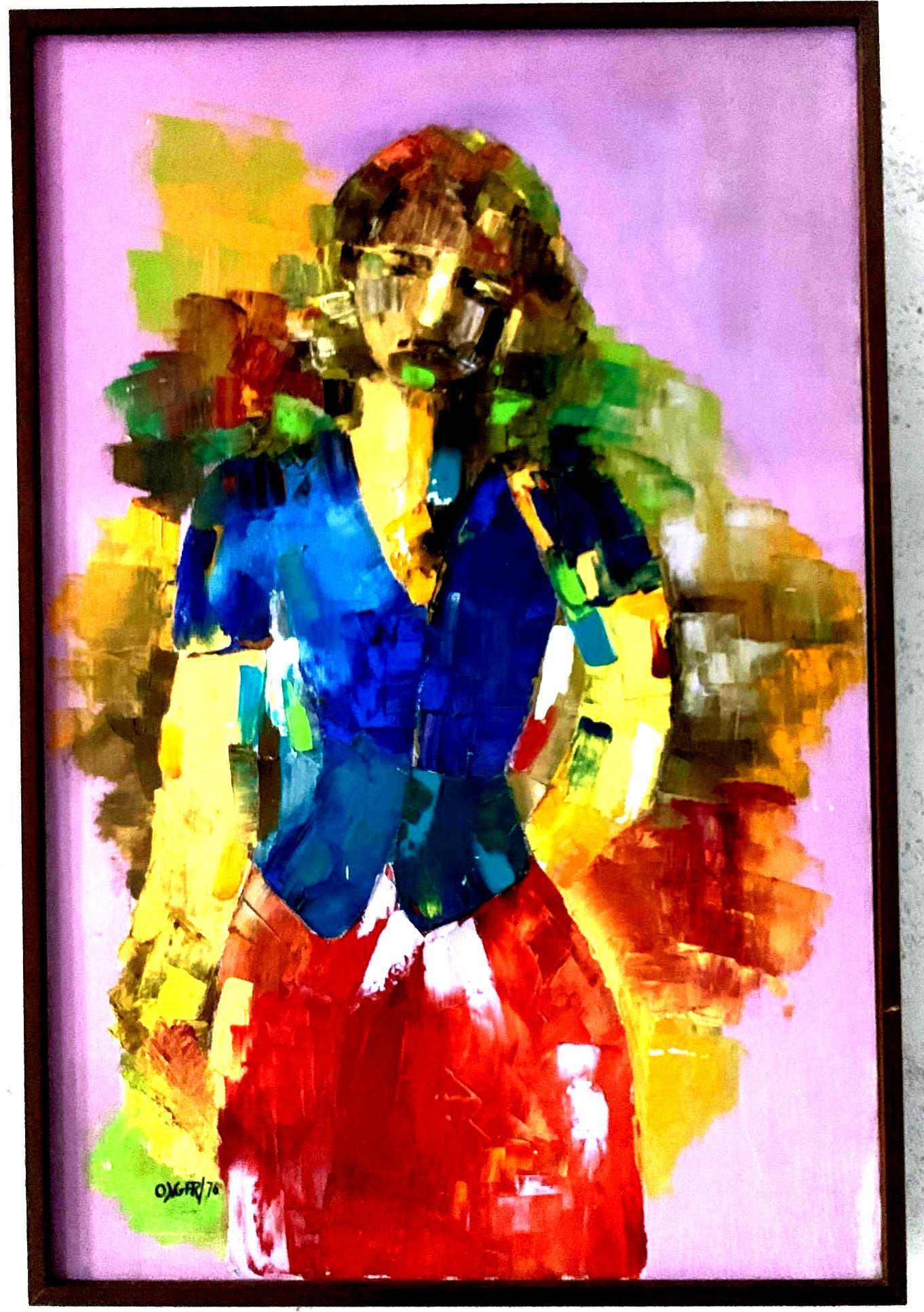 Omar Corrales (Cuban, 1952 ) Girl in colors. Oil on: Omar Corrales (Cuban, 1952- ) Title:Girl in colorsMedium: Oil on canvasDimensions: 36 X 24 in.Markings: Signed lower leftProvenance: Acquired from the artist. Coconut Grove Private Collection.Conditio