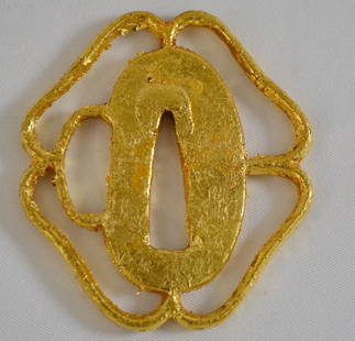 Tsuba: Iron TSUBA with gold leaves 18 k Dimensions : 5,5 cm X 5 cm 
