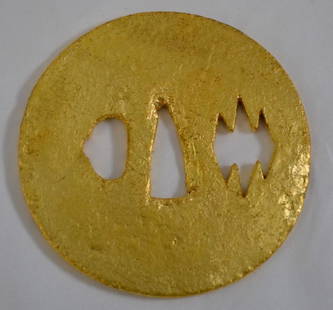Tsuba: Iron TSUBA with gold leaves 18 k Dimensions : 8 cm X 8 cm