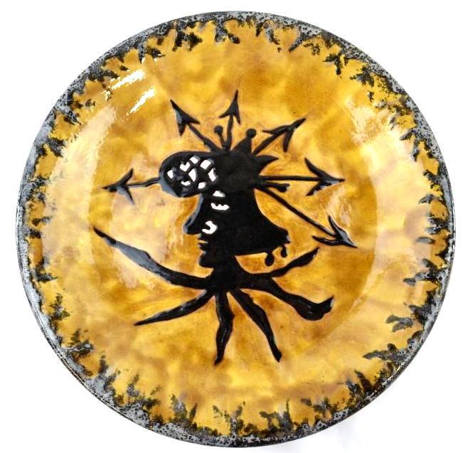 Jean Lurcat Signed Plate Hand Painted French Faience: Jean Lurcat Signed Plate Hand Painted French Faience Midcentury Wall Plaque Diameter 9.96 inch 25,3 Cm