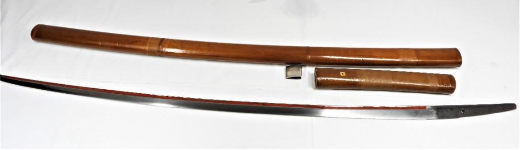 12th century Heian Period ubu Tachi: 12th Century Heian Period Japanese Tachi, Red-lacquered bo-hi. Suguha-based hamon with sunagashi and tobiyaki. Mei: Kunimune saku Dimensions: long 31 7/16, 79.9 cm / 31,45 inch,