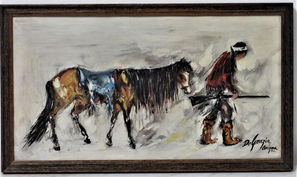 Ted DeGrazia Apache Collection: Lost Apache The traditional daily life of the Apache Indians and their elaborately costumed ceremonial Crown Dancers, Devil Dancers, and Eagle Dancers, were recurring sources of inspiration for famous