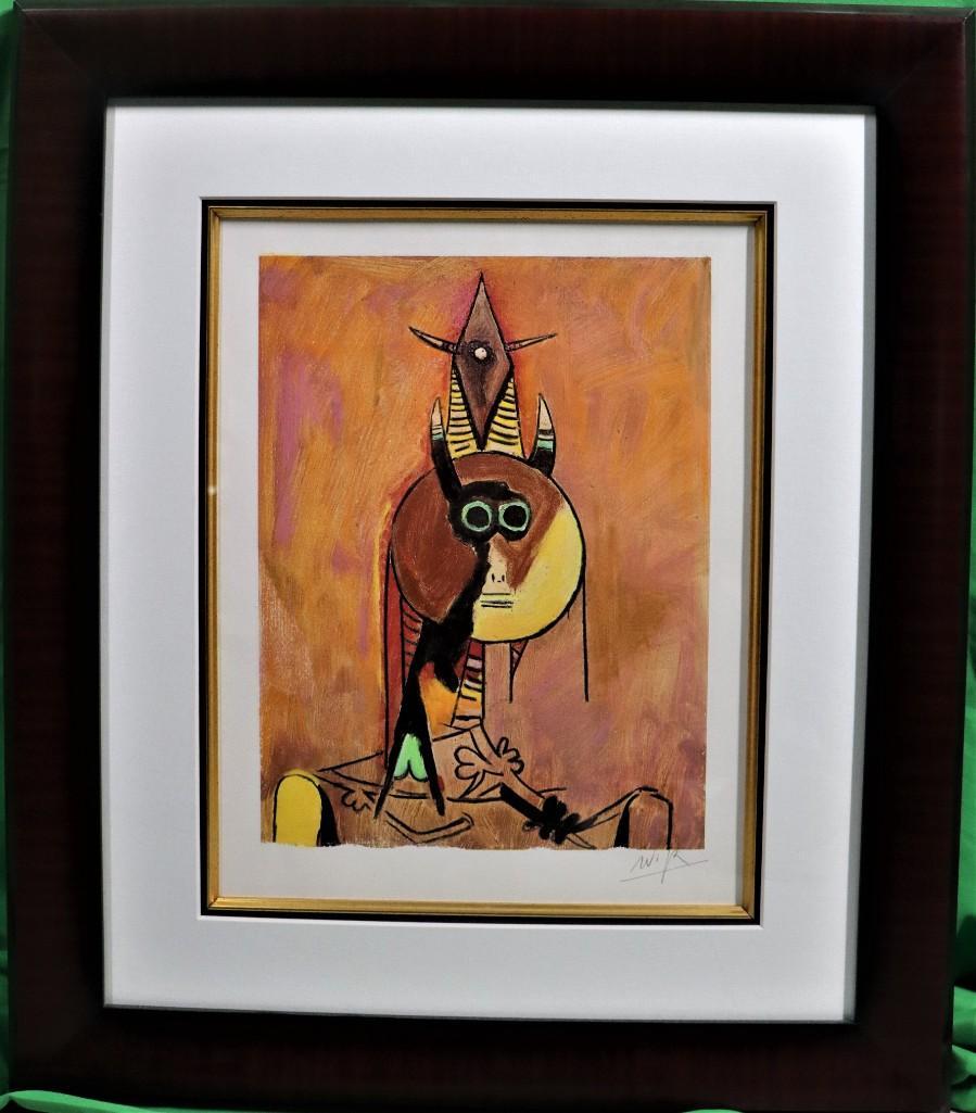 Wifredo LAM (1902-1982): Wifredo LAM (1902-1982) Signed lower right Provenance private collection of Mrs. B.V in Miami Dimension with frame : 27 inch X 23.5 inch / 79 cm X 60 cm Dimension without frame : 14.5 i